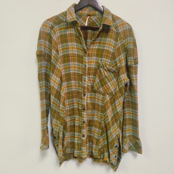 Free People Tops - Free People Womens Juniper Snap Side Plaid Button Down Shirt Size L Green Plaid